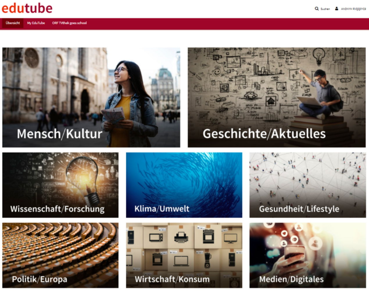 Interface von "edutube"