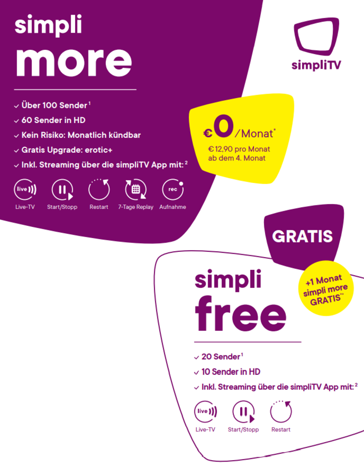 Überblick simpliTV free und simpliTV more